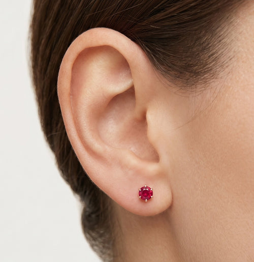 Simple rose gold ruby earrings
