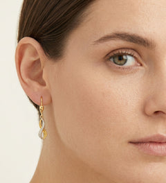 Yellow white gold fine twisted earrings