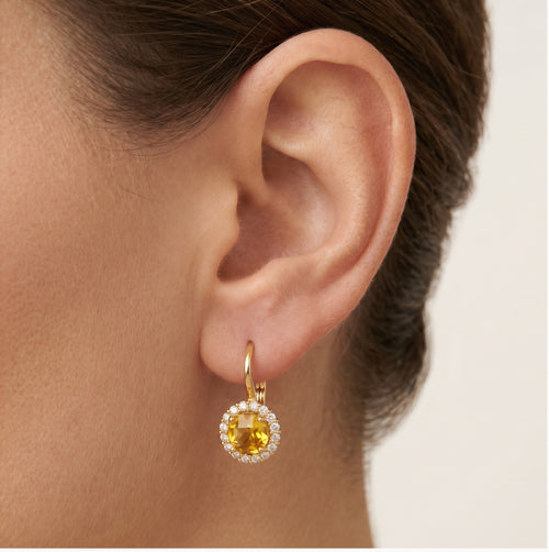 Náušnice ze žlutého zlata s přírodním citrínem