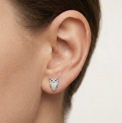 Silver owl earrings