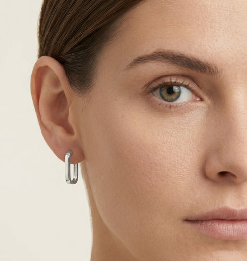 Rectangular Hoop White Gold Earrings with Huggie Closure