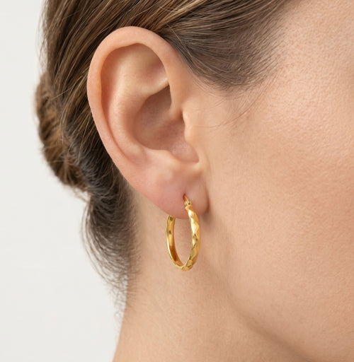 French lock twist hoop gold earrings