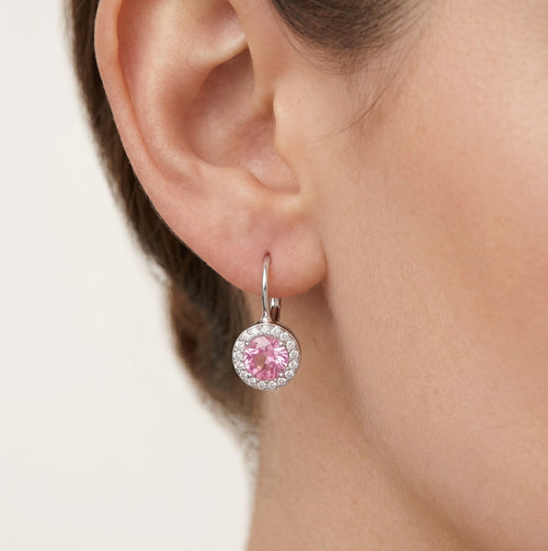 Boucles d'oreilles en argent avec quartz rose rond