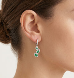 Halo drop earrings with pear emerald