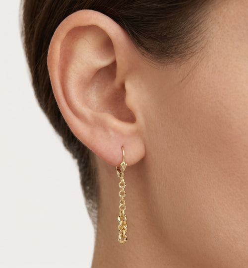 Zlaté visací náušnice na řetízku Brillo valis