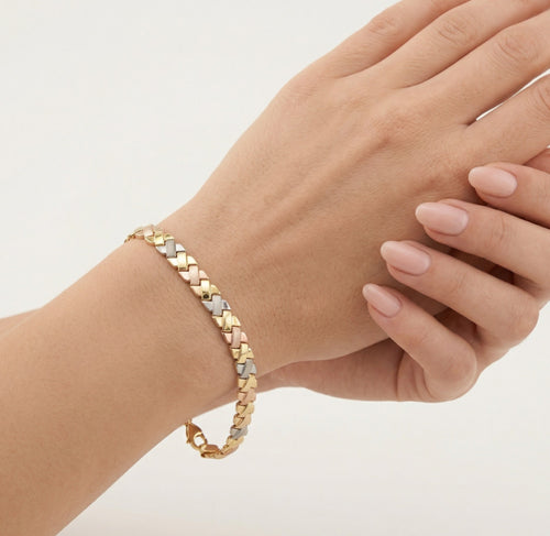 Dreifarbiges Glieder-Goldarmband