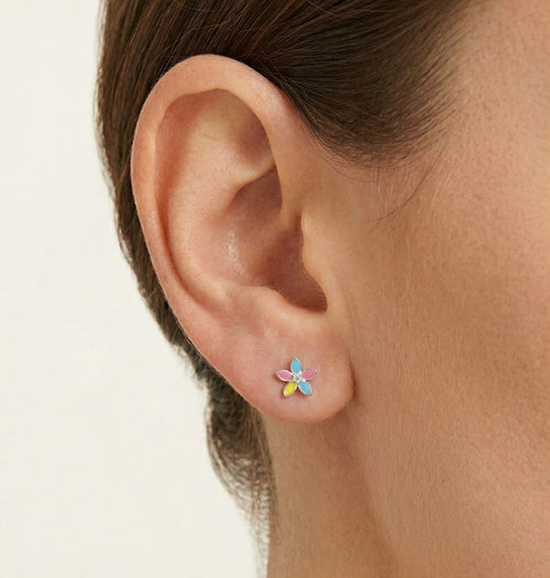Pendientes de botón de flor colorida