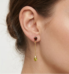Granat- und Moldavit-Gold-Tropfenohrringe