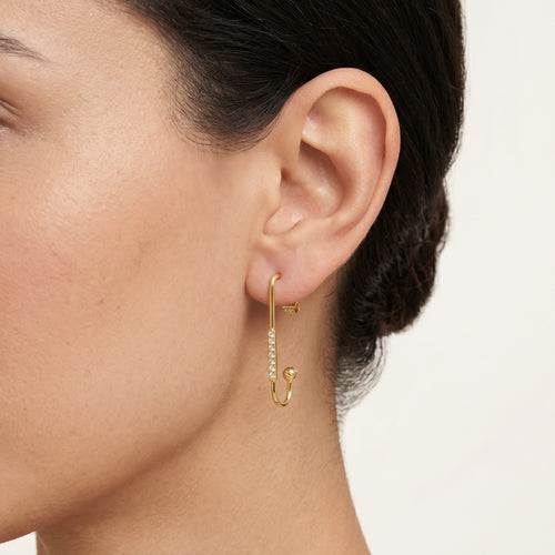 Unique gold earrings with ball and zircons