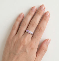 Sterling silver ring with pink opal triangle design