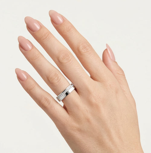 Square band white gold wedding ring