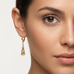Yellow - white gold hanging triangle earrings