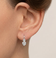 Silver drop earrings with two cubic zirconia hearts