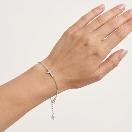 Pulsera de cadena con cruz de plata de ley