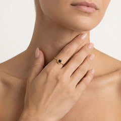 Graceful garnet round fine step cut women ring