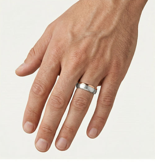 Bague de mariage en or blanc mat et or rose poli