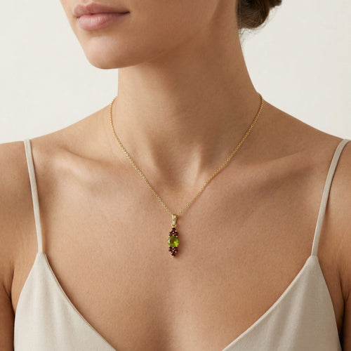 Celestial Radiance in Yellow Gold  with  Moldavite Central Stone and Garnet