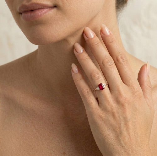 Sophisticated diamond and ruby rose gold ring
