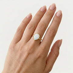 Wide pear opal gold ring