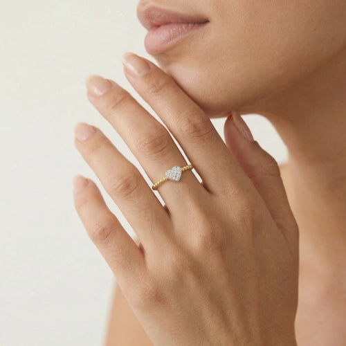 Charming heart gold ring with sparkling cubic zirconia