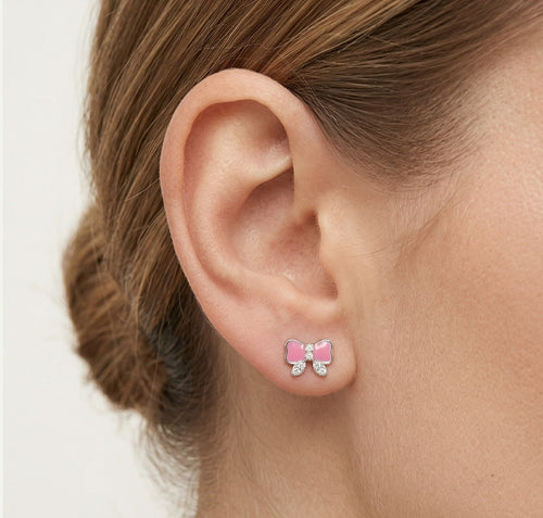 Pendientes de lazo rosa