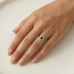 Cushion green quartz gold ring