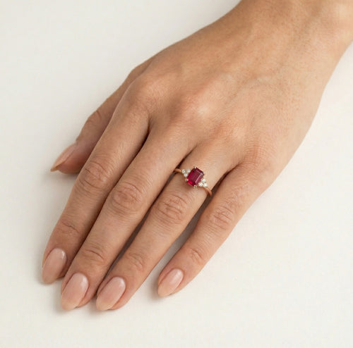 Sophisticated diamond and ruby rose gold ring