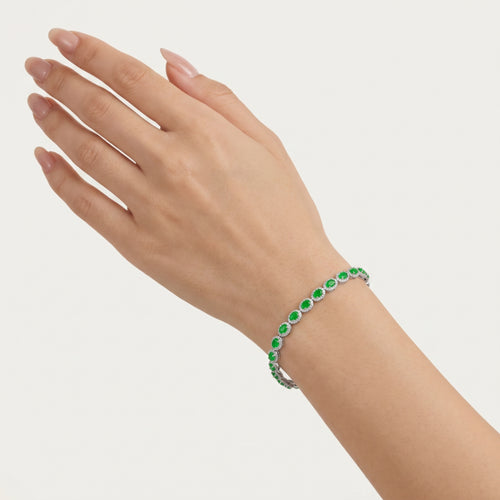 Pulsera halo de plata con esmeralda