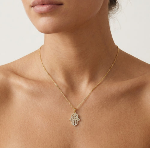 Zlatý zirkonový přívěsek Hamsa