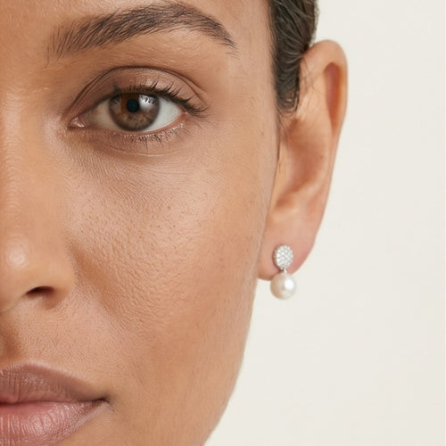 Pendientes de plata con perla y bola de circonita cúbica