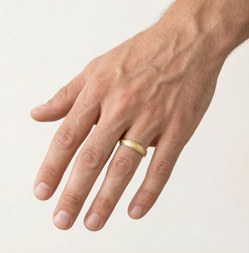 Matte yellow gold wedding ring with line detail