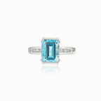 Emerald cut aquamarine and diamond ring