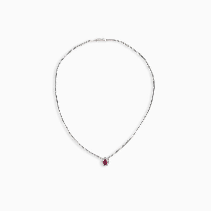 Elegant round diamond and oval ruby necklace
