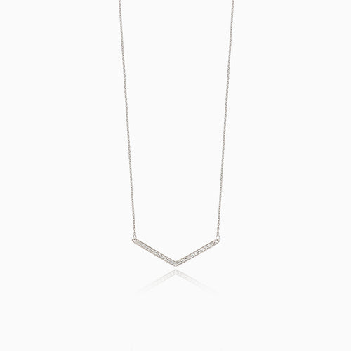 V-shaped gold necklace with diamonds
