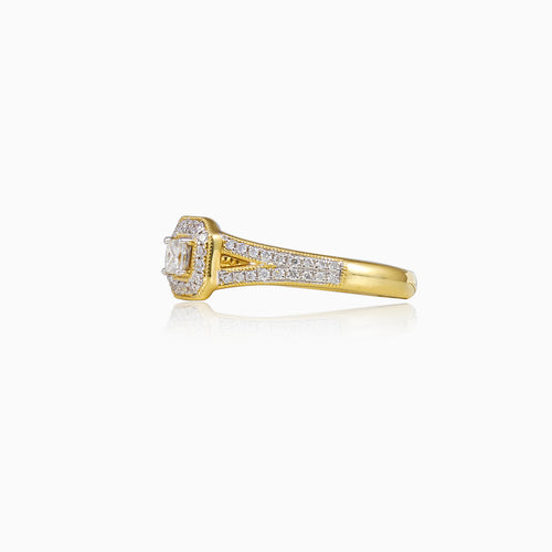 Cushion ring with gold and diamonds