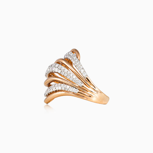 Three line twisted diamond rose gold ring