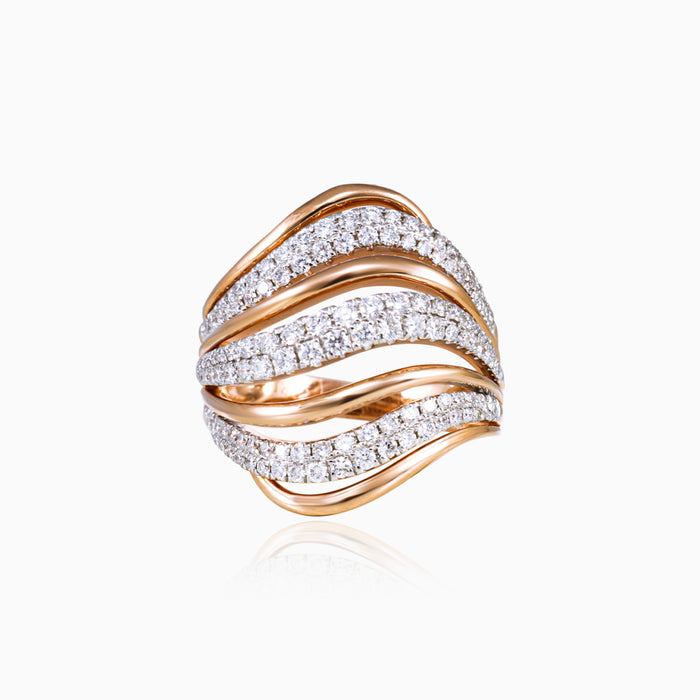 Three line twisted diamond rose gold ring