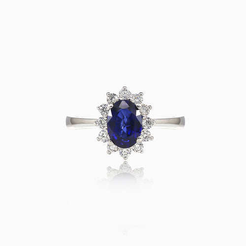 Ring with Oval Shape Sapphire and Diamonds