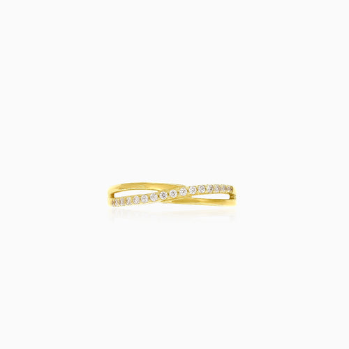 Criss-cross wave band gold ring