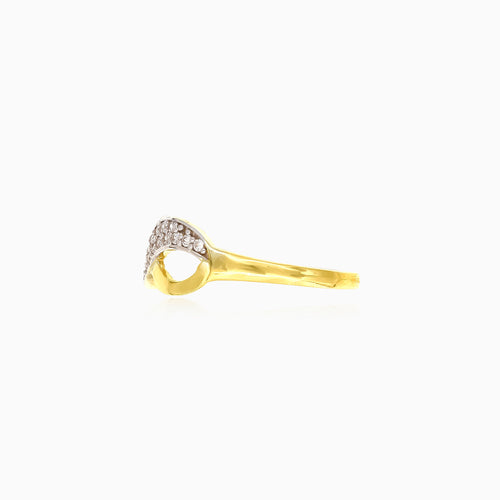 Infinity gold ring with two cubic zirconia rows