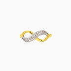 Infinity gold ring with two cubic zirconia rows