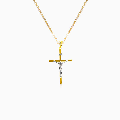 Simple and thin gold cross with Jesus Christ