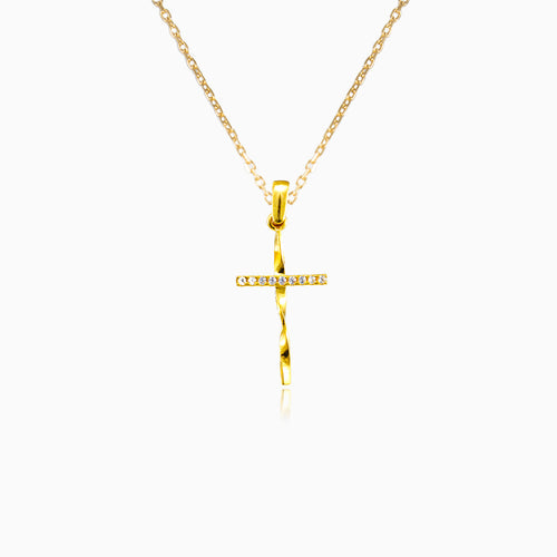 Kroucený kříž ze zlata s kubickým zirkonem