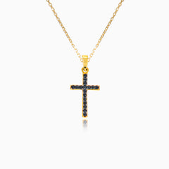 Zlatý kříž s kubickým zirkonem a onyxem