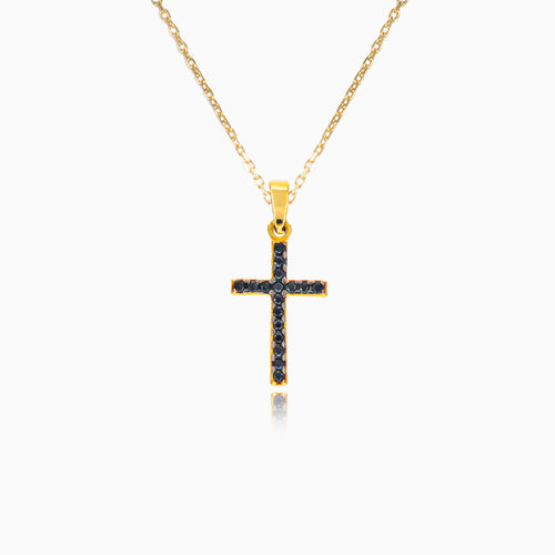 Gold cross with cubic zirconia and onyx