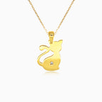 Gold pendant cat with solitaire zircon