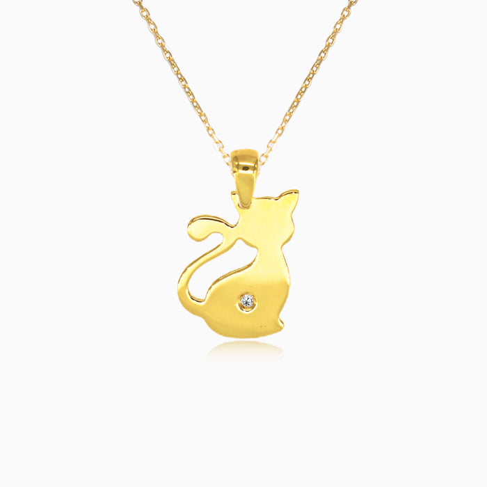Pendentif chat en or avec zircon solitaire