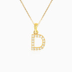 Gold pendant of letter "D" with zircons