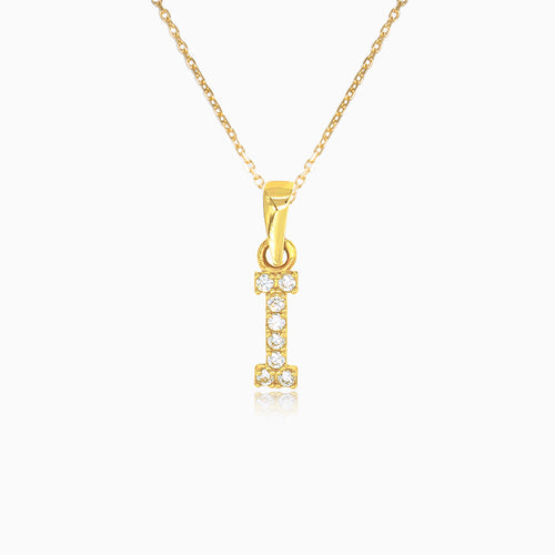 Gold pendant of letter "I" with zircons