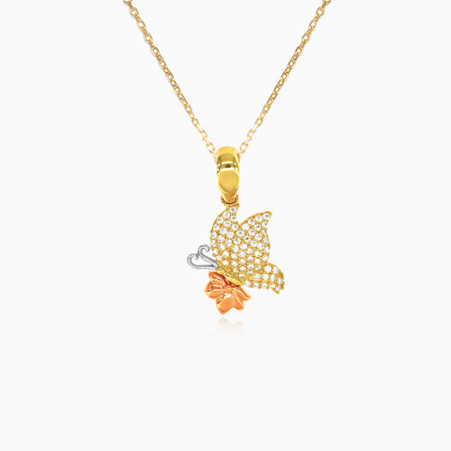 Gold butterfly pendant with flower